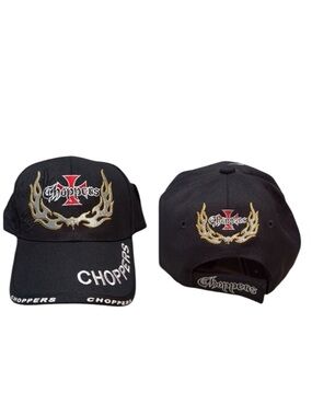 NWT Choppers Flames Embroidered Cap Hat Adjustable Black